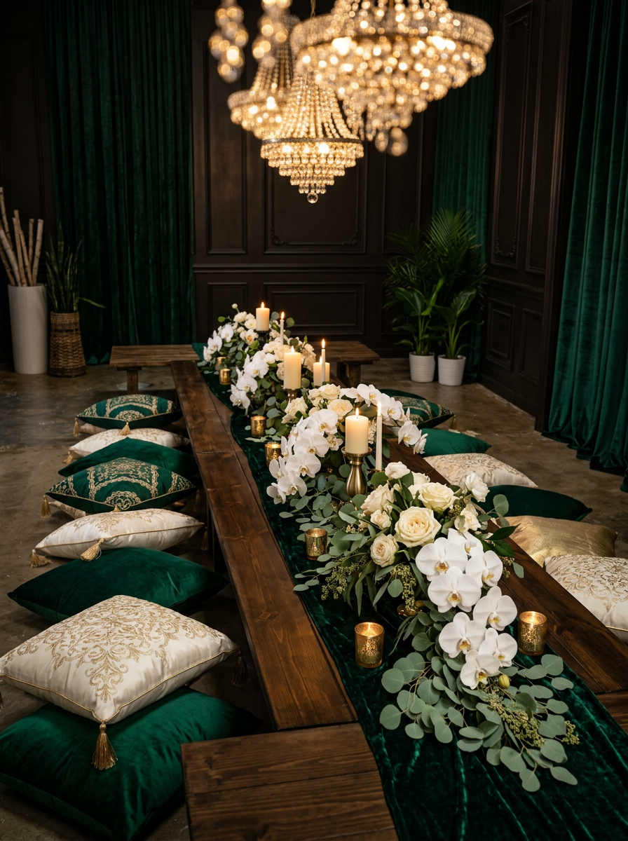Elegant event tablescape with chandeliers
